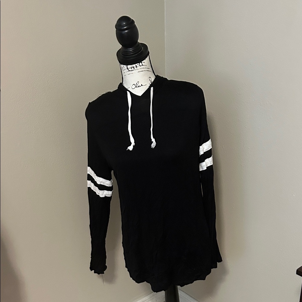 Ultra Flirt Black Long Sleeve Tee with White Stripes